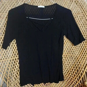 Maurice's Black V-Neck Crossover Crisscross Front 3/4 Sleeve Top‎ Women's Small